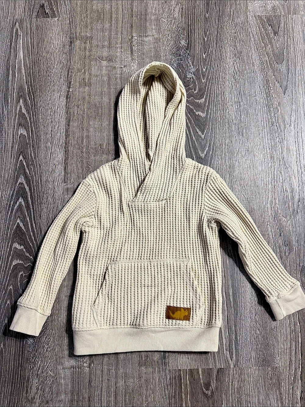 Cat & Jack Toddler Waffle Knit Pullover Hoodie Cream Girls 3T